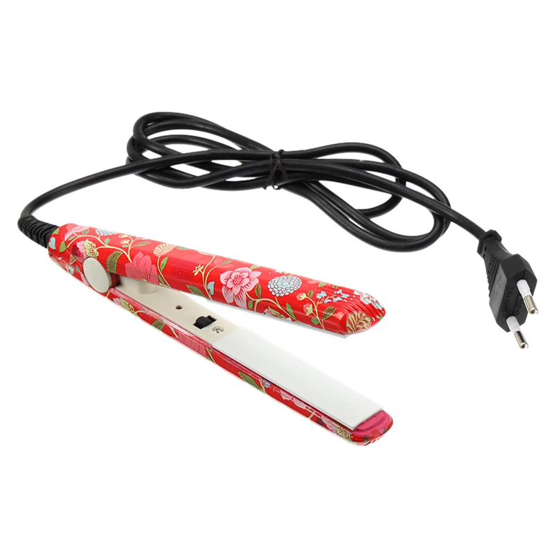 Peach red 220 В мини выпрямитель для волос, керамический Профессиональный портативный выпрямитель для волос с адаптером для укладки волос в салоне, инструменты - Цвет: Peach red