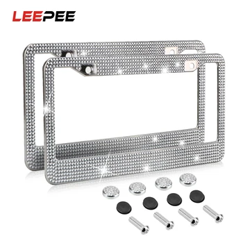 

LEEPEE Bling Crystal Handcrafted Rhinestone for USA Canada Truck License Plate Holder Car Frame Plate License Plate Frame