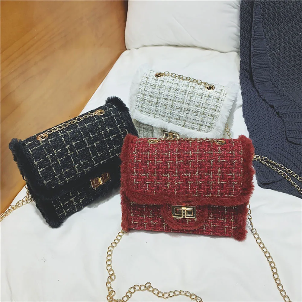 Luxury Handbags Women Bags Designer Plush Wool Bag Tide Chain Single Shoulder Small Square Handbags Sac Femme De Marque Luxe