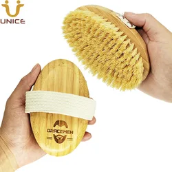 MOQ 50 PCS OEM Customized LOGO Still Sisal Bath Brushes Body Oval Bamboo Handle Dry Brush Body  Brushing