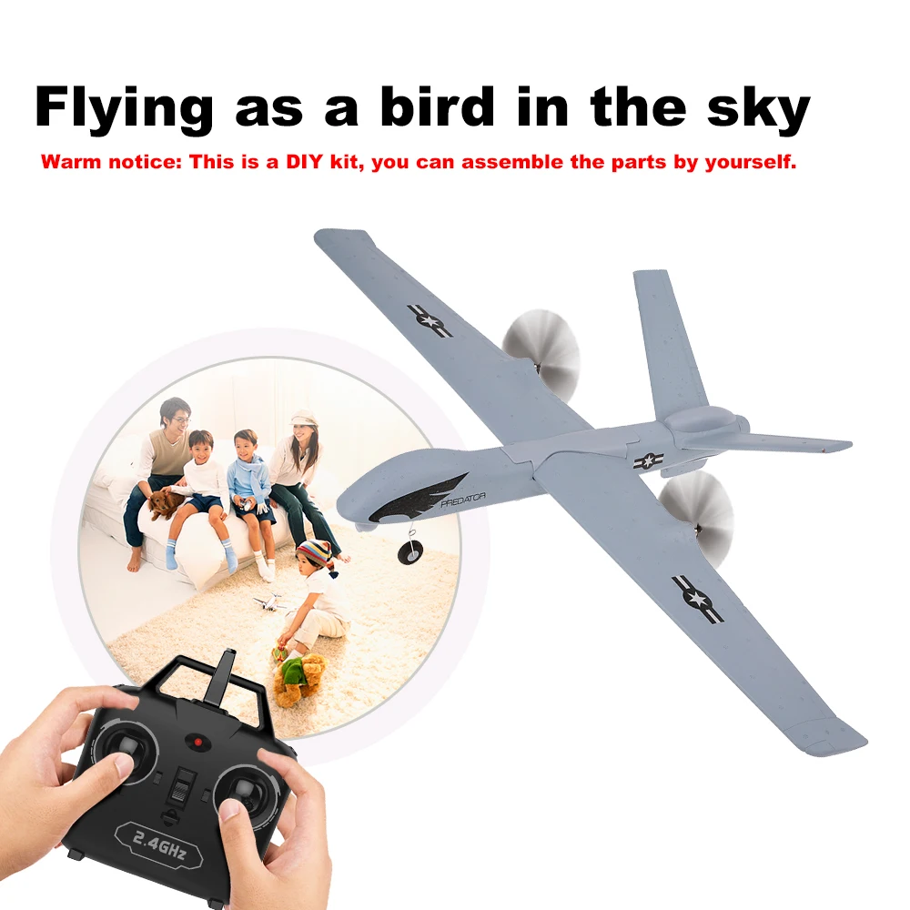 

Z51 RC Drone 2.4G 2CH Predator Remote Control 660mm Wingspan Foam Hand Throwing Glider RC Airplane DIY Kit for Kids Beginners