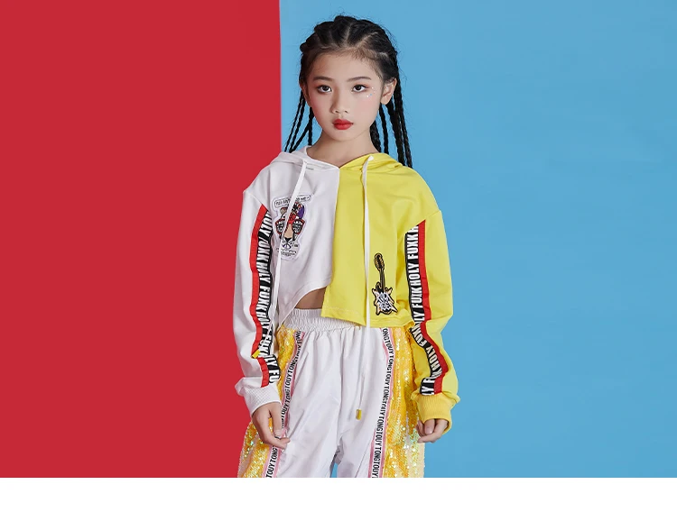 Детский костюм для джазовых танцев, корейский костюм с блестками для девочек в стиле хип-хоп, свободный костюм для выступлений для девочек