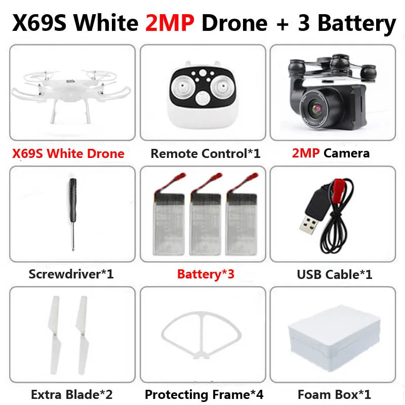 White 2MP 3B Foam X69S Профессиональный Дрон с вращающейся камерой ESC 4K HD WiFi FPV высота держать широкий угол RC Квадрокоптер Вертолет игрушка VS XY4 E58 - Цвет: White 2MP 3B Foam