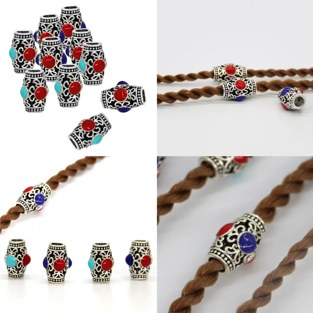 10 Pack Antique Alloy Dread Locks Beads, Hair Braiding Ring Spacer Loose Beads DIY Jewelry, Fashion Hip-Hop Style
