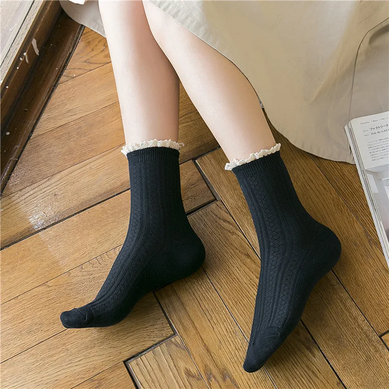 Jeseca японский Kawaii для девочек милые носки для девочек; хлопковые дышащие одноцветные кружевные носки Для женщин Harajuku Винтаж уличная Лидер продаж
