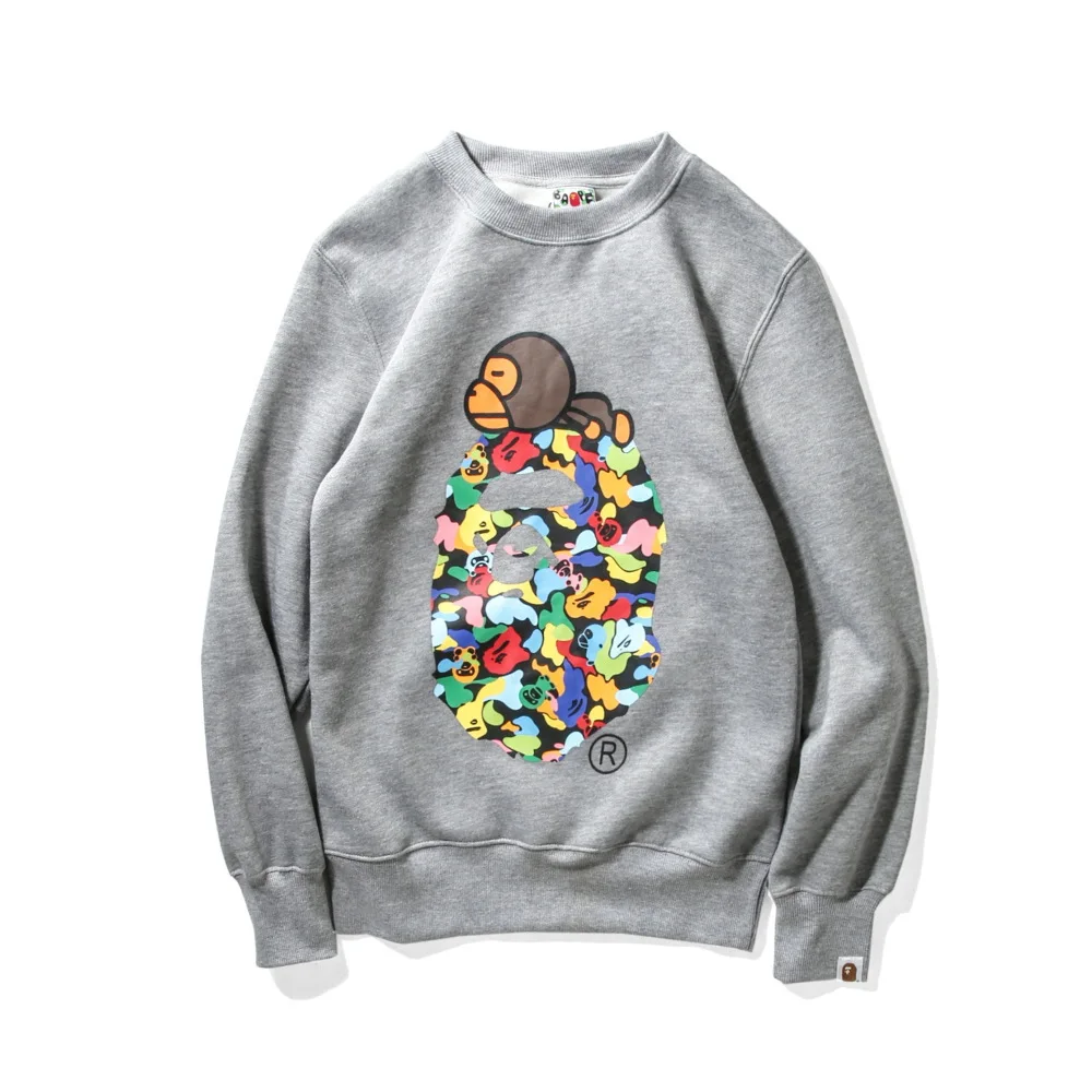 

2018 Winter New Style Men plus Velvet Camouflage Monkey Multi-color Printed Cartoon Long Sleeve Crew Neck Fleece Large Size Hood