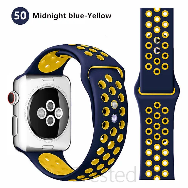 Silicone Strap For apple Watch band 44mm 40mm 45mm 41mm 40 44 mm Breathable Accessories watchband bracelet iWatch 3 4 5 se 6 7 Midnight blue-yellow