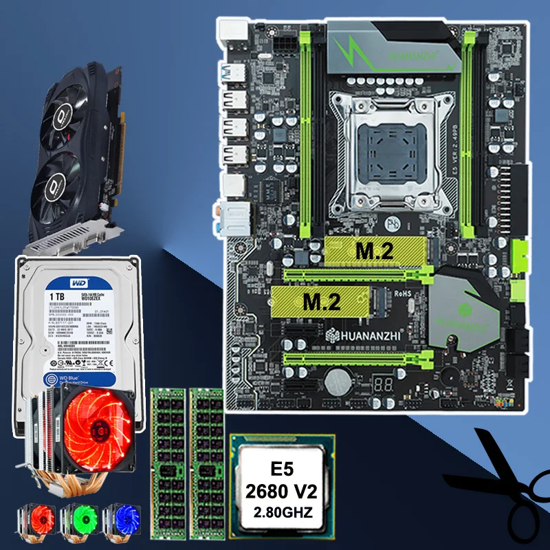 Материнская плата HUANAN ZHI X79 CPU Xeon E5 2680 V2 с 6 тепловыми трубками кулер ОЗУ 16 Гб (2*8 ГБ)