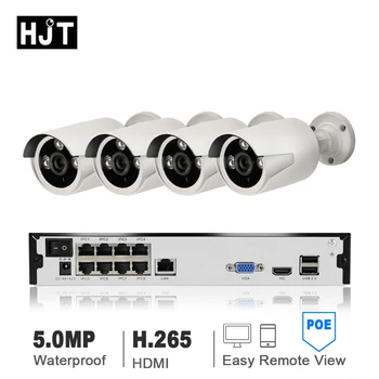 

HJT 4CH H.265 5.0MP Cameras System POE NVR Surveillance Kit Security CCTV Set Outdoor IP Camera Outdoor Onrif 2.1 Night Vision