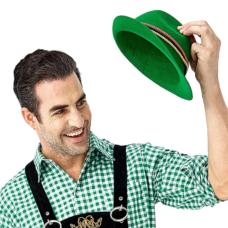 Women Men Solid Fedoras Hats Colorful Ribbon Hat German Traditional Oktoberfest Hat Stage Sombrero Caps
