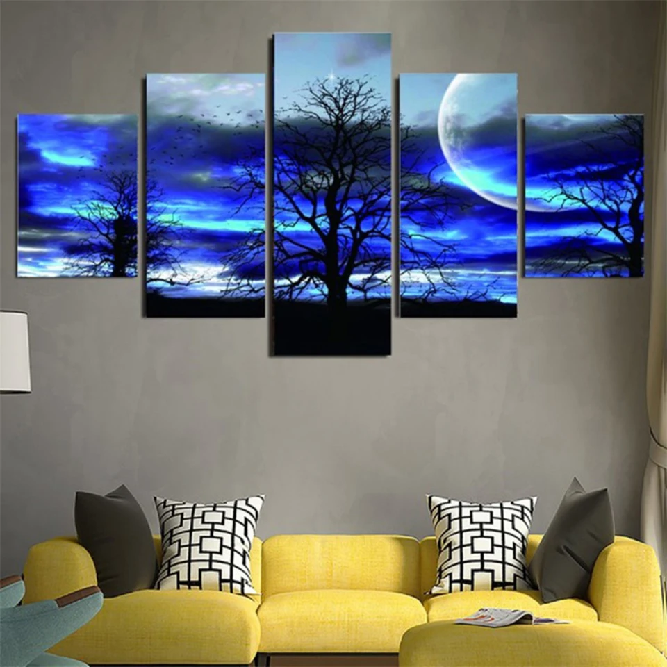 Multi-Picture 5d Diamond painting Scenery Blue Moon Landscape 5 Piece Puzzle Pictures Diamond Mosaic Christmas Art Decor Home,