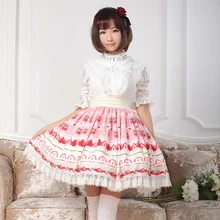 Милые Юбки принцессы в стиле Лолиты; оригинальная розовая юбка с принтом клубники; юбка средней длины с завышенной талией; универсальные кружевные юбки; GZWY030