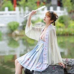 Robe traditionnelle chinoise pour femmes, ensemble de 3 pièces, costume Hanfu moderne amélioré, tenue courte brodée de fleurs 