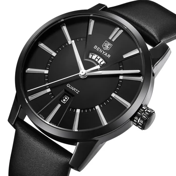 

BENYAR Mens Quartz WrisWatch Watches Mens Top Luxury Business Calendar Military Leather Men Clock RelogioMasculino WeekMalewatch