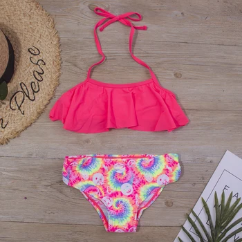 Print Summer Girls Kids Bikinis Set 5-14 Years Ruffle Kids Swimwear Swimsuit Children Bandage Swimming Bathing Suit Beachwear 1