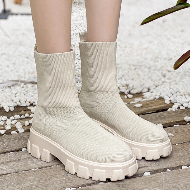 Vrouwen Laarzen Stretch Stof Sokken Schoenen Casual Grote Size Netto Rode Gebreide Korte Laarzen Maat 43 Vrouwen Schoenen Botas de Mujer|Enkellaars| - AliExpress