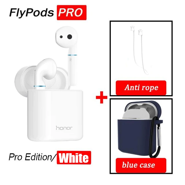 Pro White n BlueCase Huawei Honor Flypods/Flypods Pro Беспроводные Наушники Hi-Fi TWS Bluetooth наушники водонепроницаемые IP54 управление беспроводным зарядным устройством - Цвет: Pro White n BlueCase