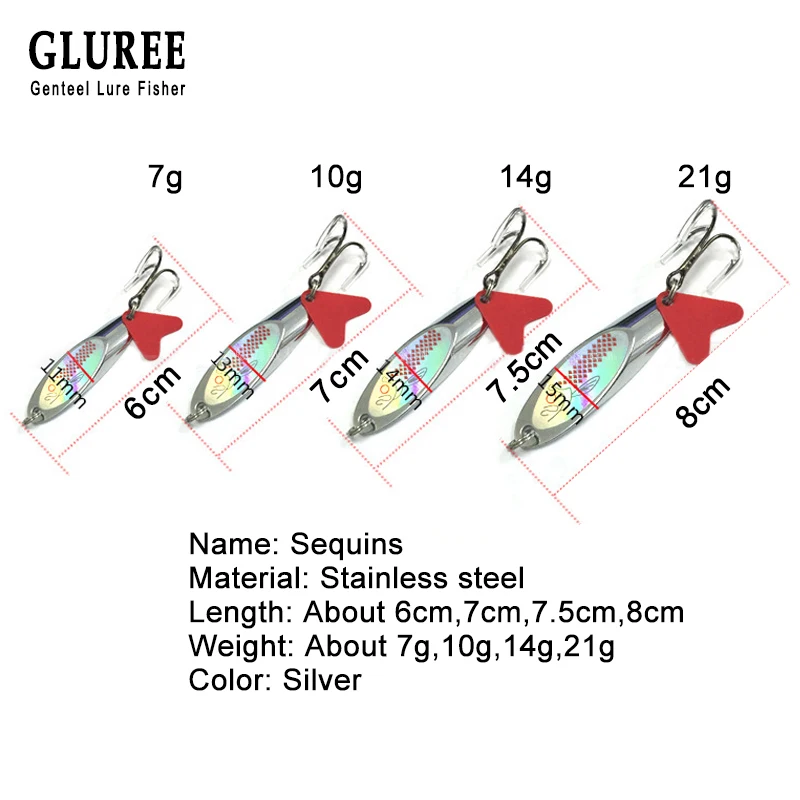 GLUREE 12 шт./лот 7g 10g 14g 21 г рыболовные приманки ложка приманка блестящий