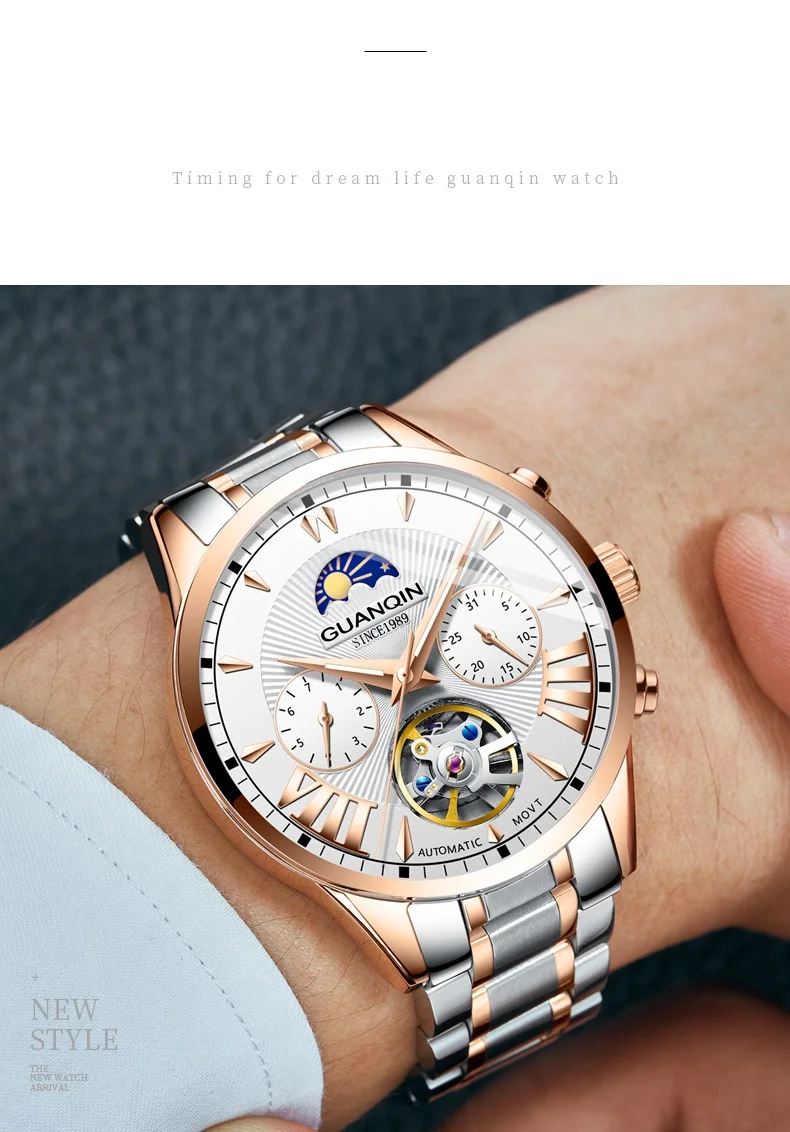 Automatic Watch Man GUANQIN GJ16120 Mens Watches Top Brand Luxury Mechanical Watch Moon Phase 50m Waterproof Tourbillon Date New (6)