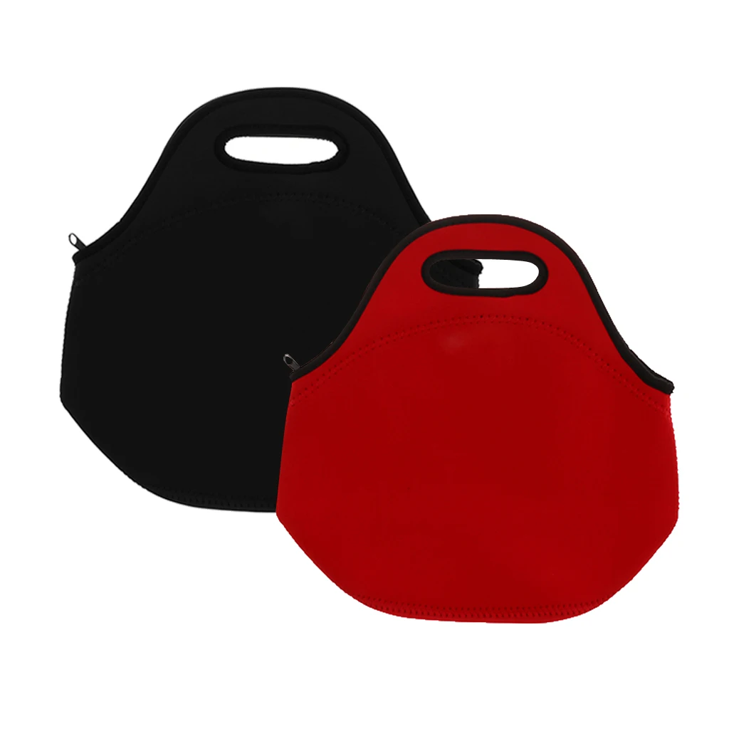 

2x Neoprene Zipper Closure Lunch Tote Food Beverage Bento Box Storage Bag