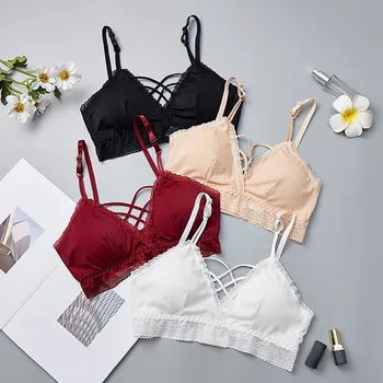 

Sexy Women Cropped Tops Lace Padded Bra Fashion Wireless Tube Tops Brassiere Underwear Newest 2020