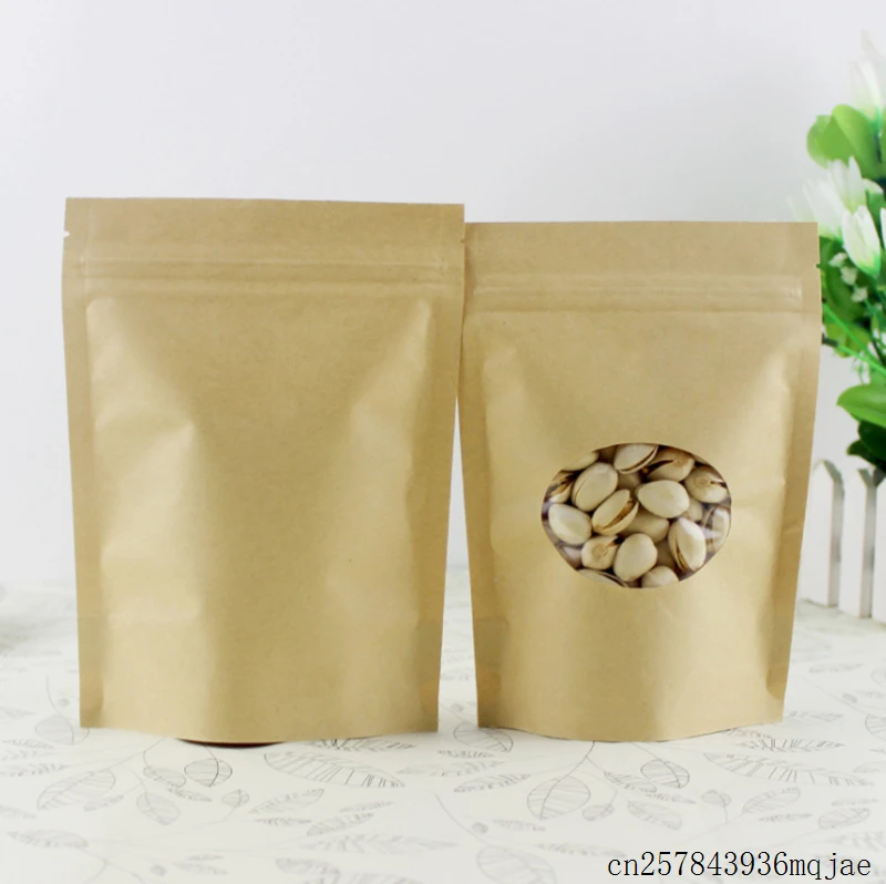 Bolsa de embalaje de papel kraft con ventana clara, rellable y Bolsa de embalaje de papel kraft con ventana clara, rellable y