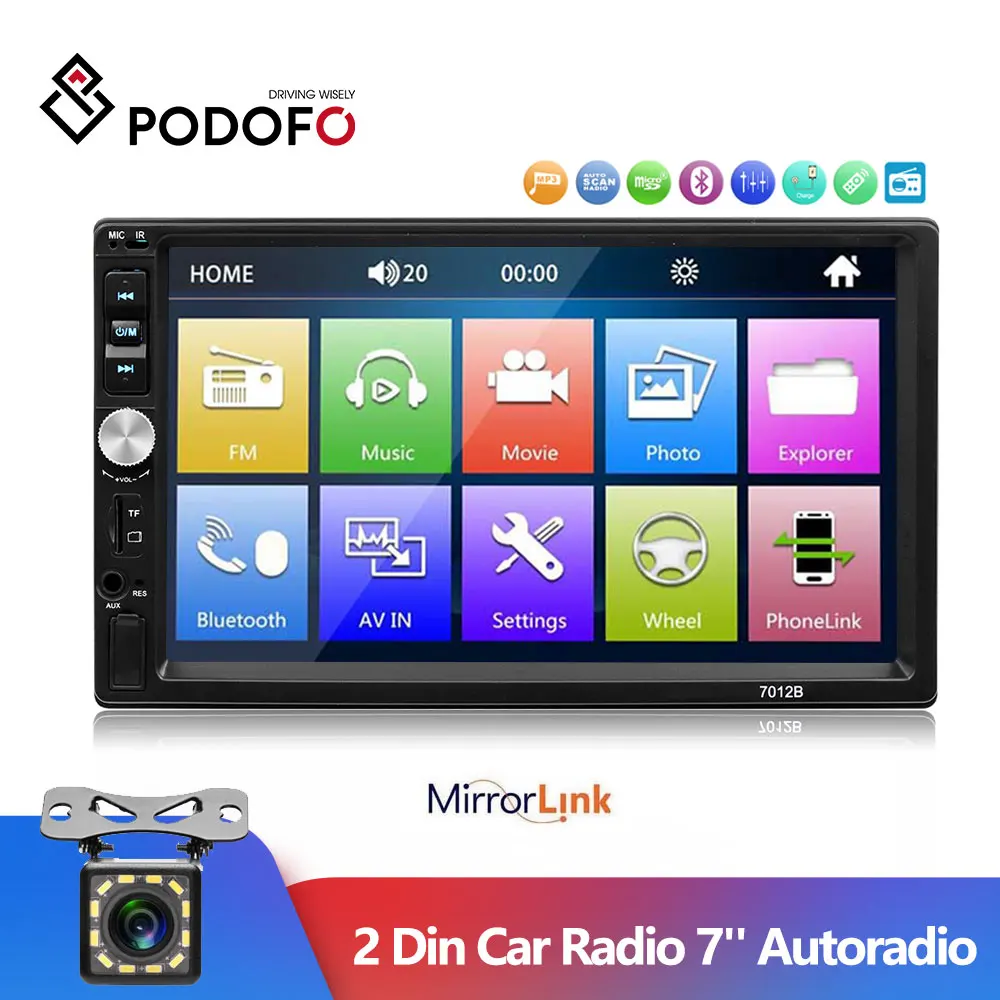 Podofo 2 Din автомобильное радио 7 ''Авторадио Bluetooth Зеркало Ссылка для Android/Iphone