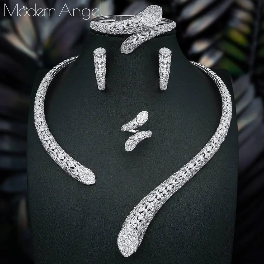 ModemAngel, роскошный бренд, супер AAA, кубический цирконий, медь, для женщин, свадьба, Naija, свадебное ожерелье, браслет, серьги, кольцо, Дубай, ювелирное изделие - Окраска металла: Имитация родиевого покрытия