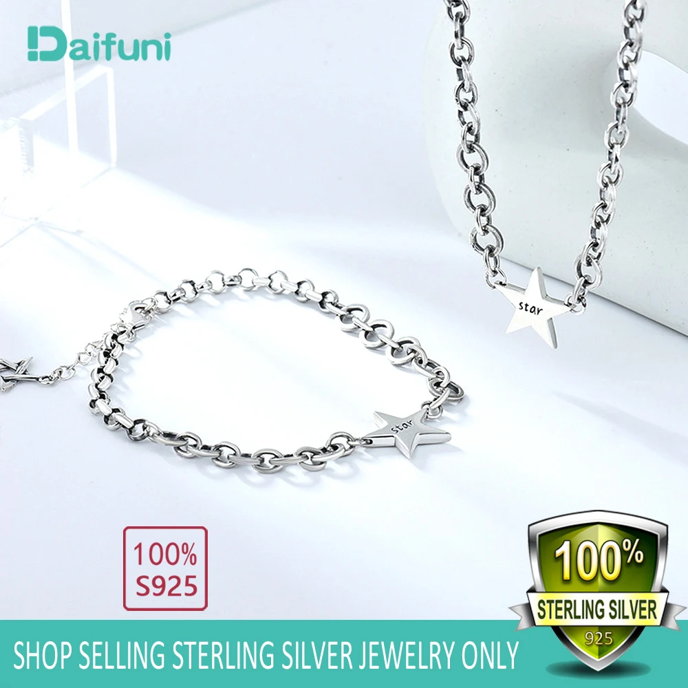 Daifuni Fine 925 Sterling Silver Hip Hop Jewelry For Women Star Pendants Necklaces and Bracelet Female Street Style Punk | Украшения и