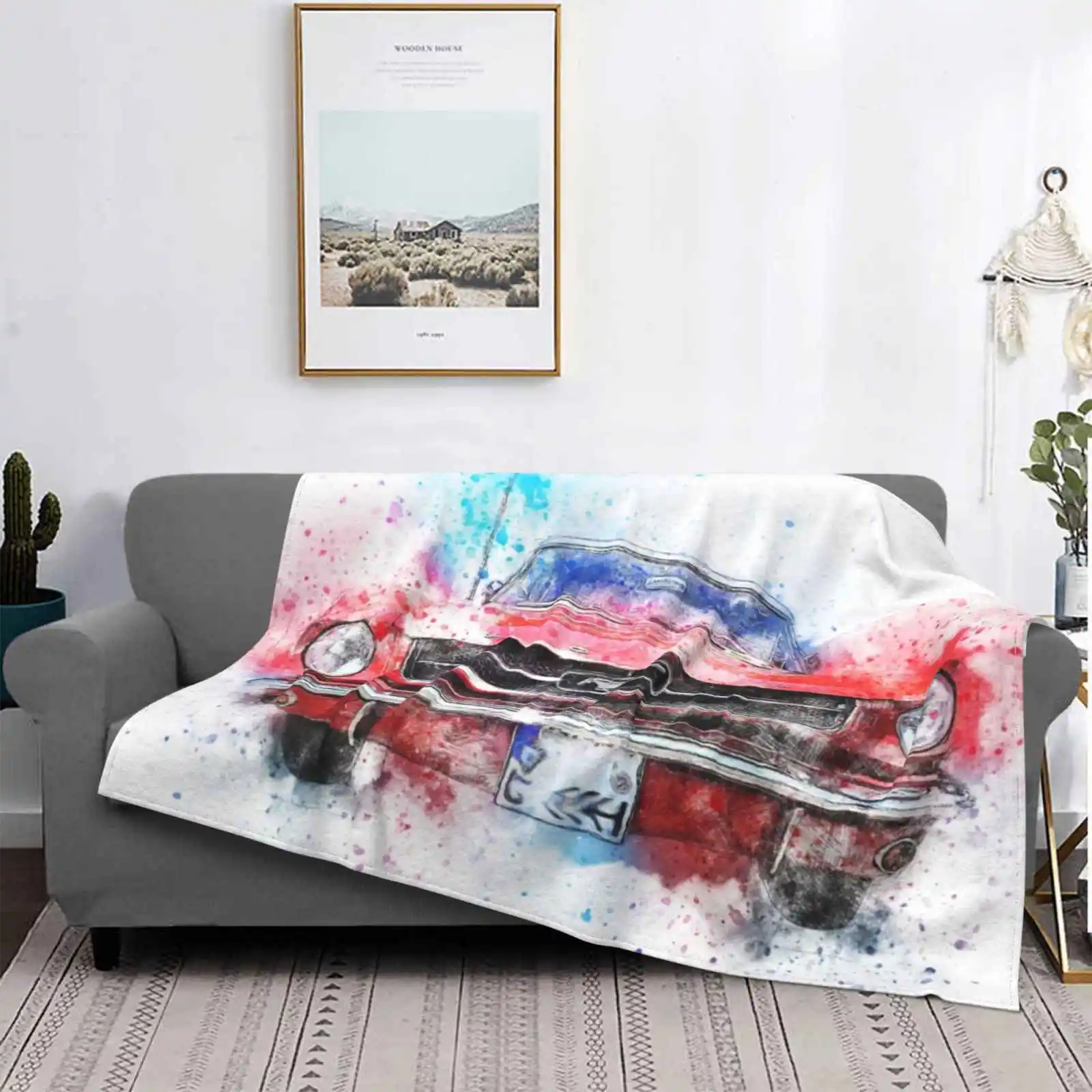 

Good Old Times Latest Super Soft Warm Light Thin Blanket Old Car Red Car 80s And Roll Awesome Cool Artistic Painting Drawing