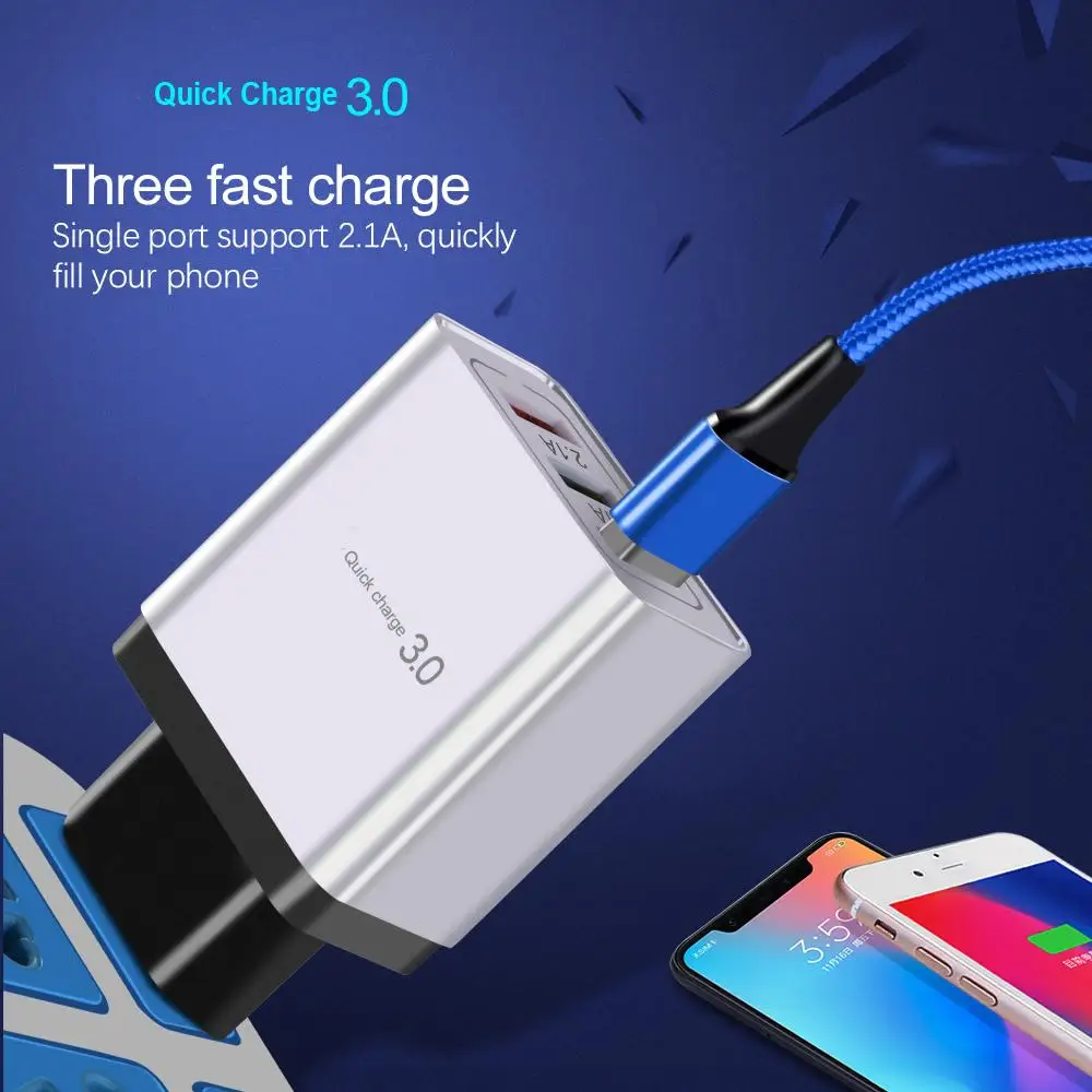 ROCK Quick Charge 3,0 зарядное устройство для телефона 3 USB QC 3,0 быстрое зарядное устройство для путешествий для samsung Xiaomi EU Plug