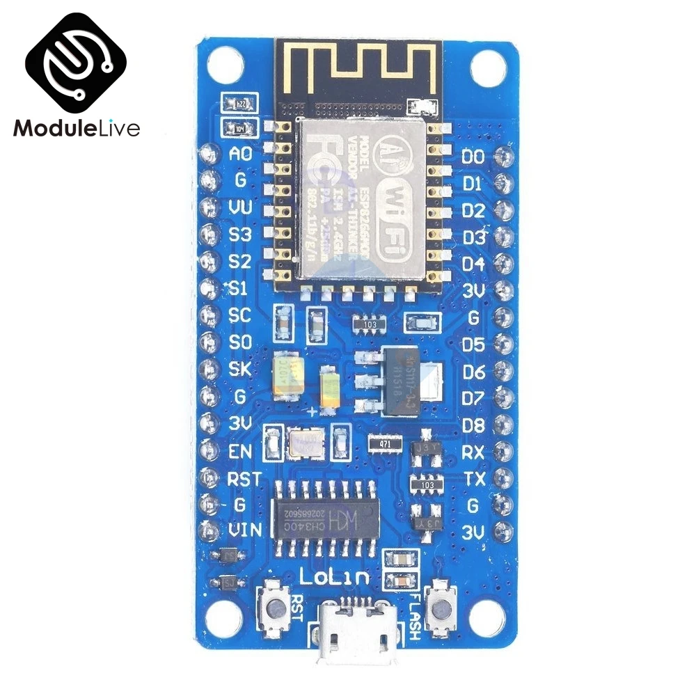 

CH340G NodeMcu ESP8266 ESP-12F 4.5-9V Wireless Module Network Development Board USB IO Ports PCB Antenna WIFI Board