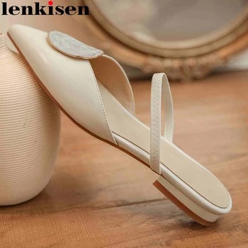 

Lenkisen concise style high quality handmade leisure slip on pointed toe low square heels mules young lady gentlewomen pumps L89