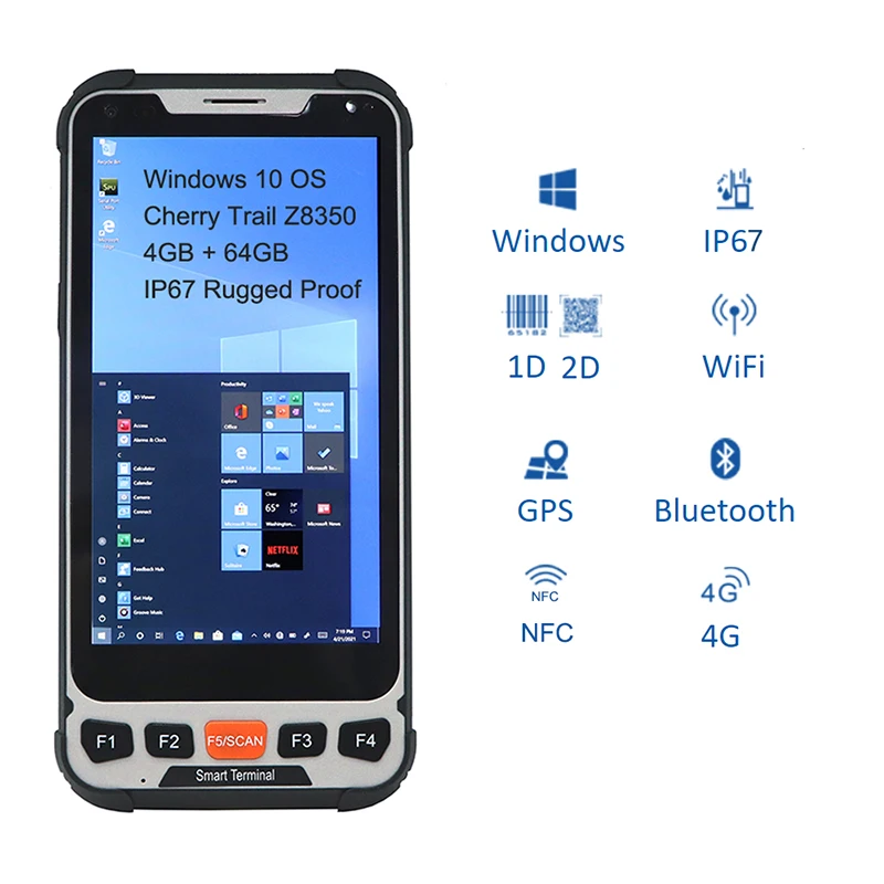 5.5 "Cheap Cherry Trail Z8350 4Gb + 64Gb Computer Mobile Industriale Ip67 Smartphone Windows Scanner Di Codici A Barre Pda Logistico Portatile