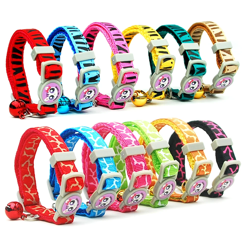 Cat Collar With Bell Breakaway Safety Adjustable Pet Supplies Cat Collar Kitten Stripe Print Puppy Cats Necklace Pet Accessories