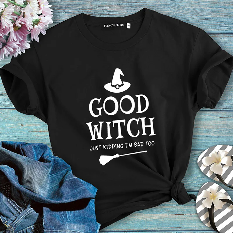 Лучшие футболки «Друзья» BAD WITCH GOOD WITCH, топ с буквенным принтом, футболка Femme, повседневные женские лучшие друзья, топы на Хэллоуин, футболки