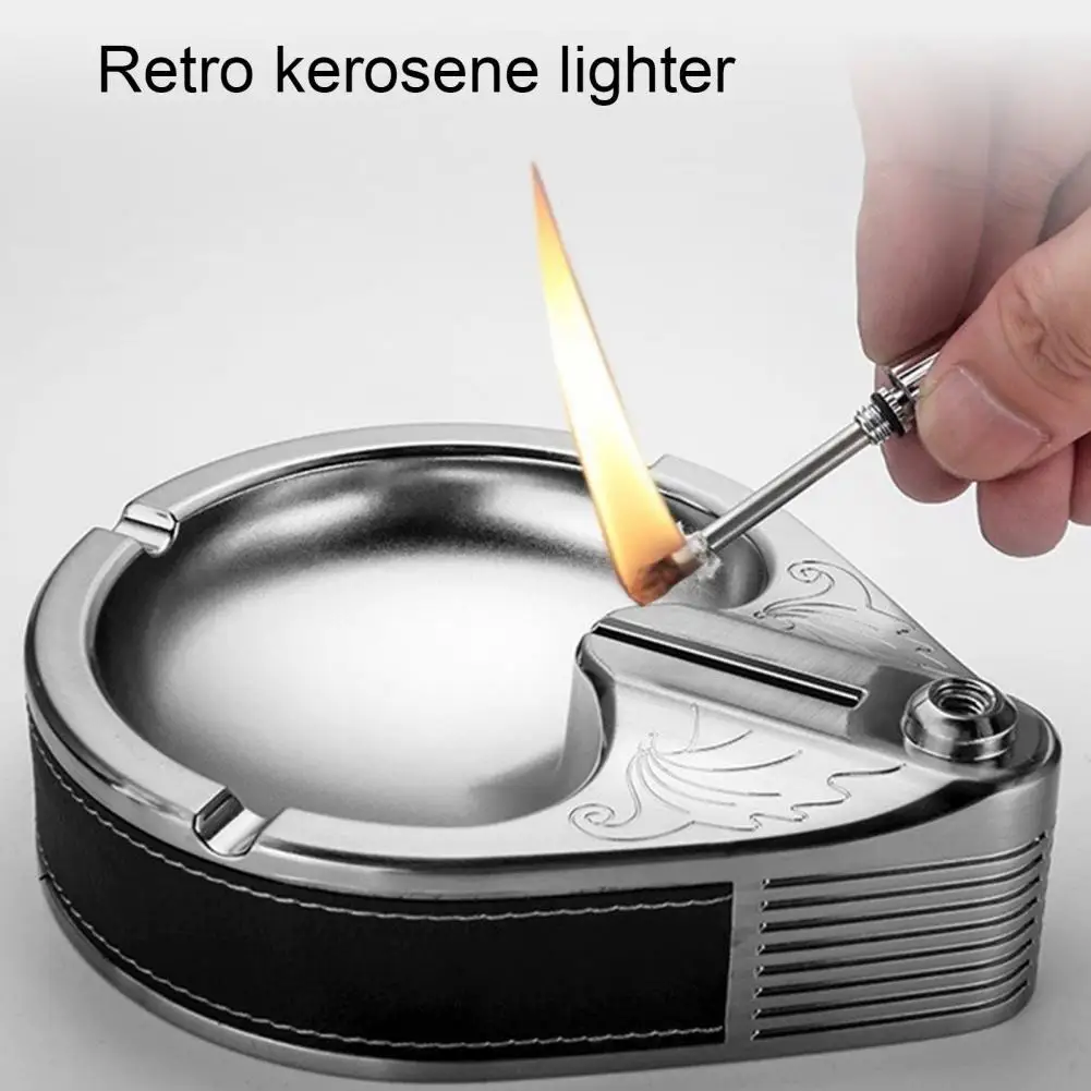 Portable Retro Metal Ashtray Ten Thousand Match Lighter Smoke Ash