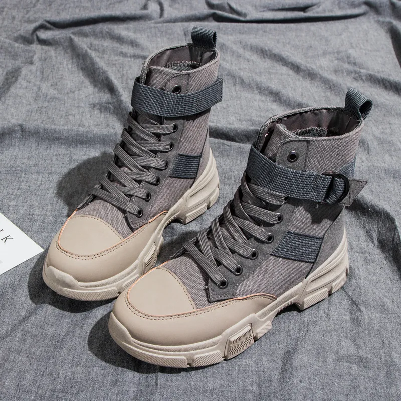 

Fashion Winter ankle martin boots women platform high-top canvas motorcycle botines cross-tie lace-up casual chelsea botas woman