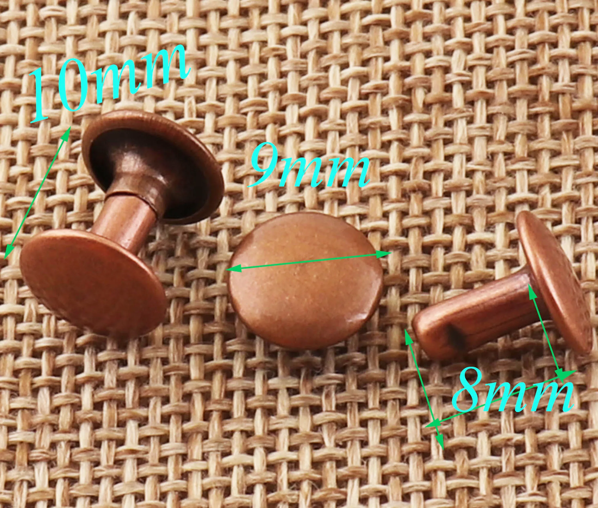 100sets Craft Copper Double Cap Rivets,9mm Rivets Studs Leather