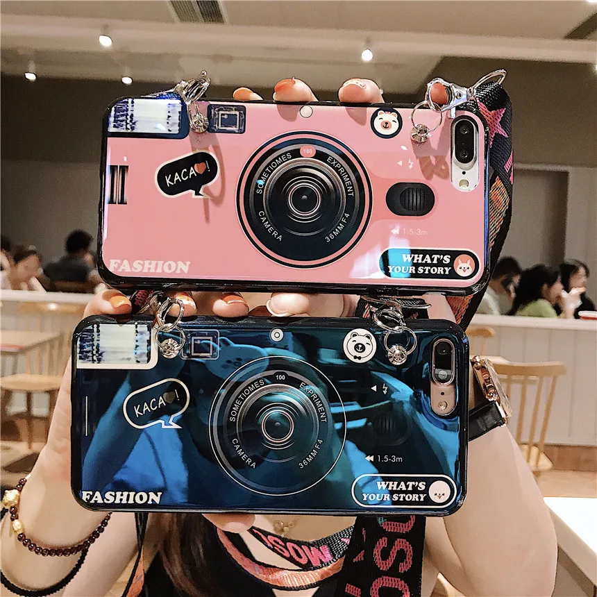3D Retro Camera Lanyard Case For Samsung Galaxy A6S A8S A3 A5 A7 2017 A6 A8 Plus A9 Star Lite Stand Holder Silicone |