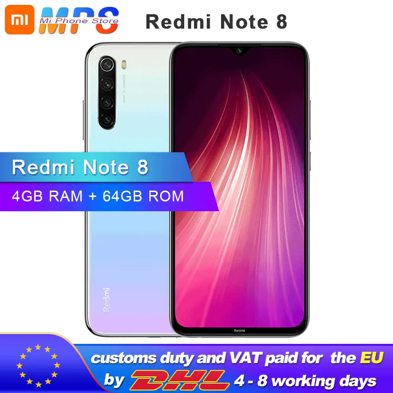  Global ROM Xiaomi Redmi Note 8 64GB 4GB Smartphone Snapdragon 665 Octa Core 6.3” 48MP Rear Camera 4
