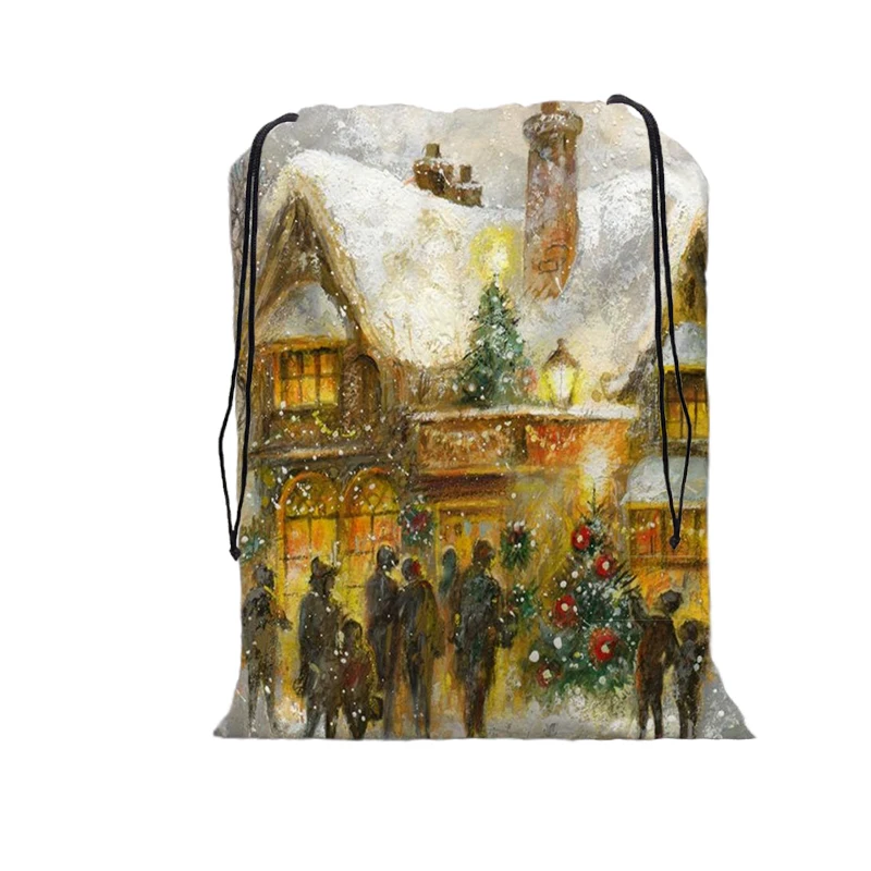 Подарок карман счастливый Рождественский Рисунок сумка Рождественский подарок на шнурке сумки для женщин многостильный туристический рюкзак wolesale