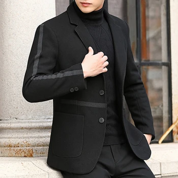 

Mens Business Casual Single Breasted Lapel Black Gray Wool Blend Blazers Jacket High Quality Male Coat T15