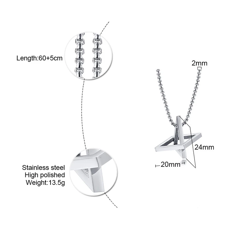 POPULAR INTERLOCKING SQUARE TRIANGLE MALE PENDANT FOR MEN STAINLESS STEEL MODERN TRENDY GEOMETRIC STACKING STREETWEAR NECKLACE