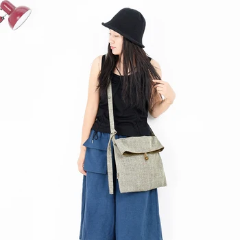 

Vintage Bohemian Women Linen Messenger Bag Envelope Crossbody Bag For Ladies Bell Decor Adjustable Strap Shoulder Bag Handbag