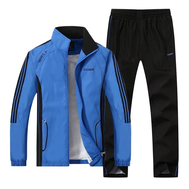 Мужские комплекты одежды из двух предметов, весенне-осенний спортивный костюм для мужчин, повседневный спортивный костюм, спортивная куртка+ штаны, спортивные костюмы, плюс размер 4XL 5XL - Цвет: Blue