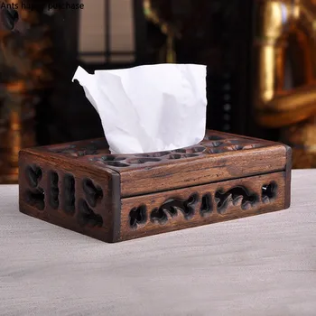 

Solid Wood Tissue Box Storage Box Hollow Carving Arrangement European Style Wooden Paper Box Napkin Tray Household Living Room