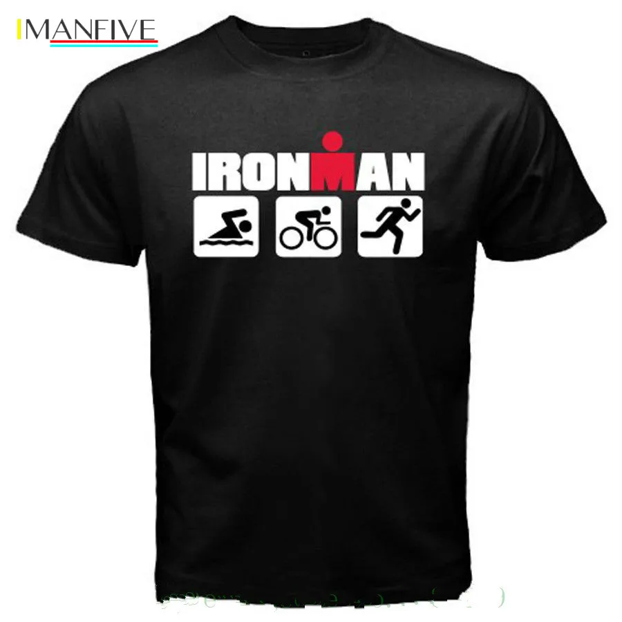 Ironman Триатлон пловец Байкер бегун Sportsy Symbol Мужская черная футболка Размеры S до 3xl