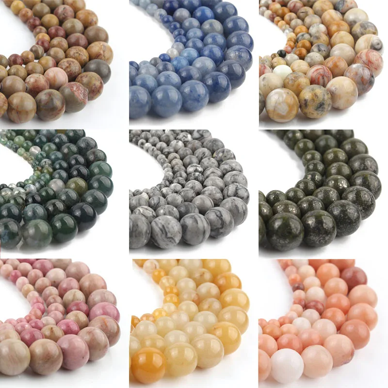 

47 Style Mineral Beads Natural Stone Amazonite Rhodonite Sediment Jades Jaspers Stone Beads for Jewelry Making DIY Bracelet 15''