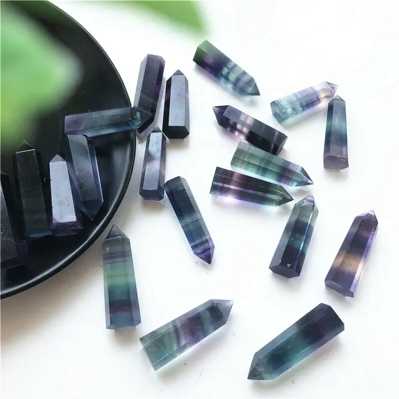 

Dropshipping 35-40mm Natural Purple Green Fluorite Quartz Crystal Point Healing Hexagonal Stone Wand Fluorspar Quartz Crystals